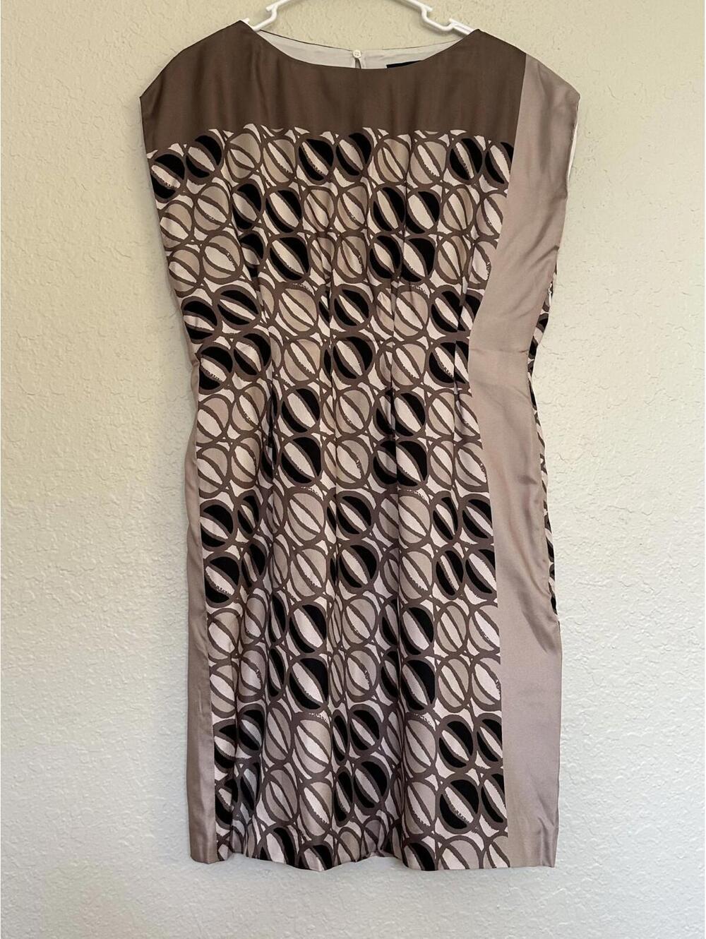 Piazza Sempione Silk Dress Lined Pleated Waist Brown Multicolor 40, US 4 Small